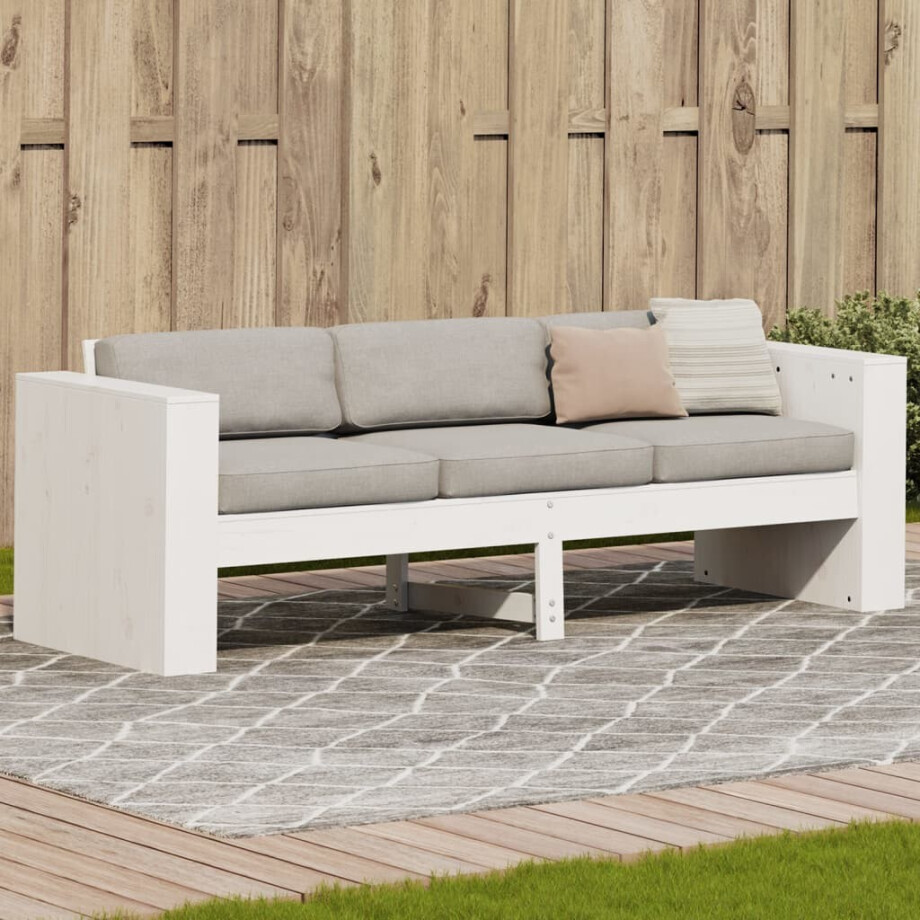 vidaXL Tuinbank 3-zits 189x60x62 cm massief grenenhout wit vidaXL Tuinbank 3-zits 189x60x62 cm massief grenenhout wit afbeelding 1
