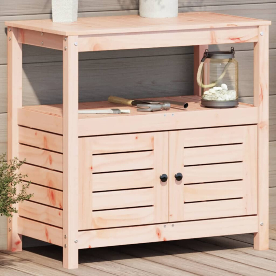 vidaXL Oppottafel met schappen 82,5x45x81 cm massief douglashout afbeelding 1