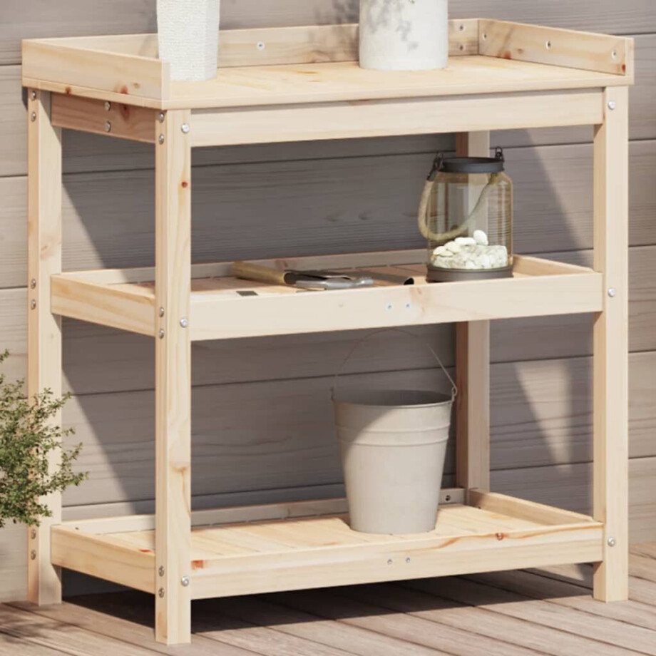 vidaXL Oppottafel met schappen 82,5x45x86,5 cm massief grenenhout afbeelding 1