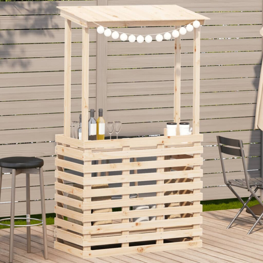 vidaXL Tuinbartafel met dak 112,5x57x195,5 cm massief hout afbeelding 1