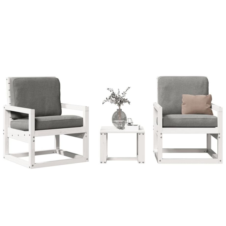 vidaXL 3-delige Loungeset massief grenenhout wit afbeelding 1
