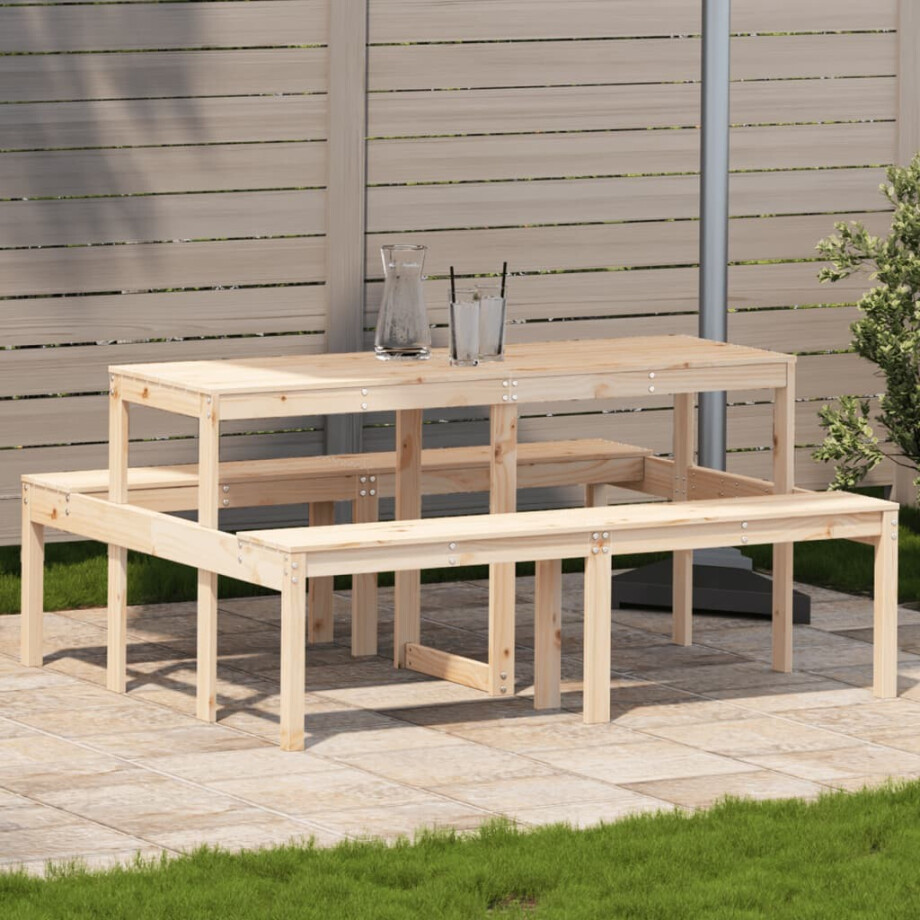 vidaXL Picknicktafel 160x134x75 cm massief grenenhout afbeelding 1