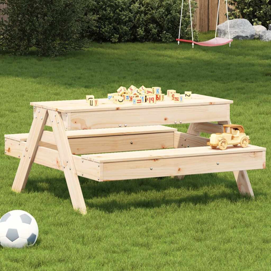 vidaXL Picknicktafel met zandbak voor kinderen massief grenenhout afbeelding 1