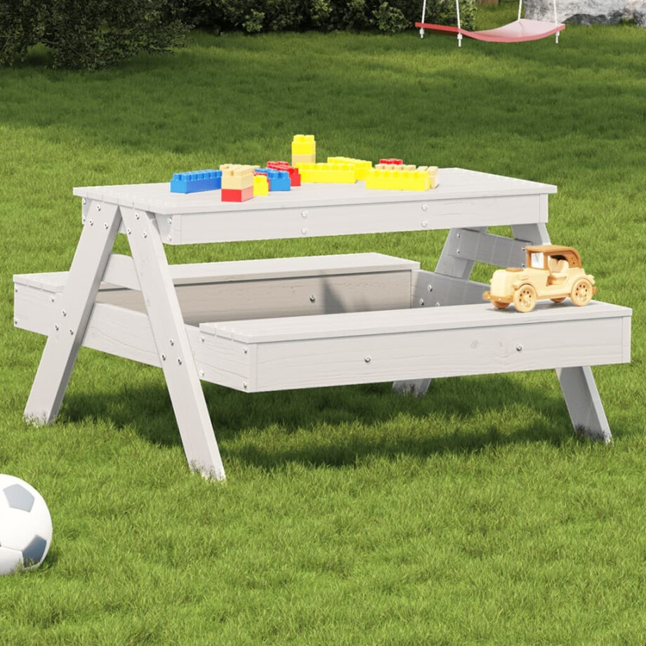 vidaXL Picknicktafel voor kinderen 88x97x52 cm massief grenenhout wit vidaXL Picknicktafel voor kinderen 88x97x52 cm massief grenenhout wit afbeelding 1