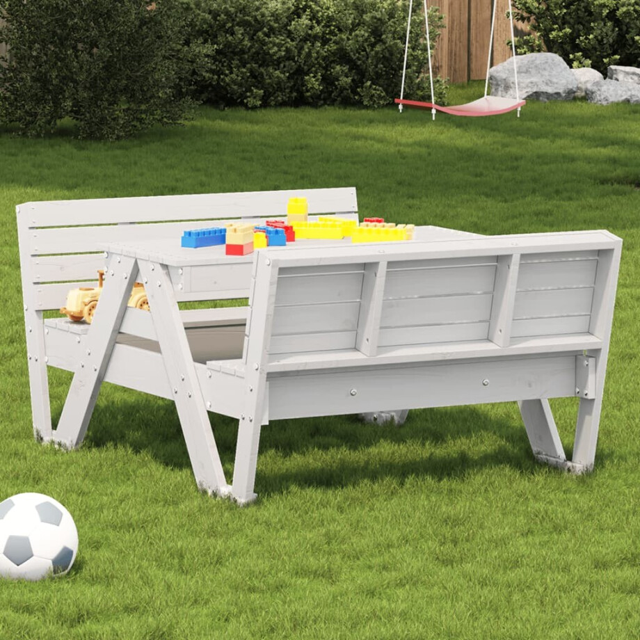 vidaXL Picknicktafel voor kinderen 88x122x58 cm massief grenenhout wit afbeelding 1