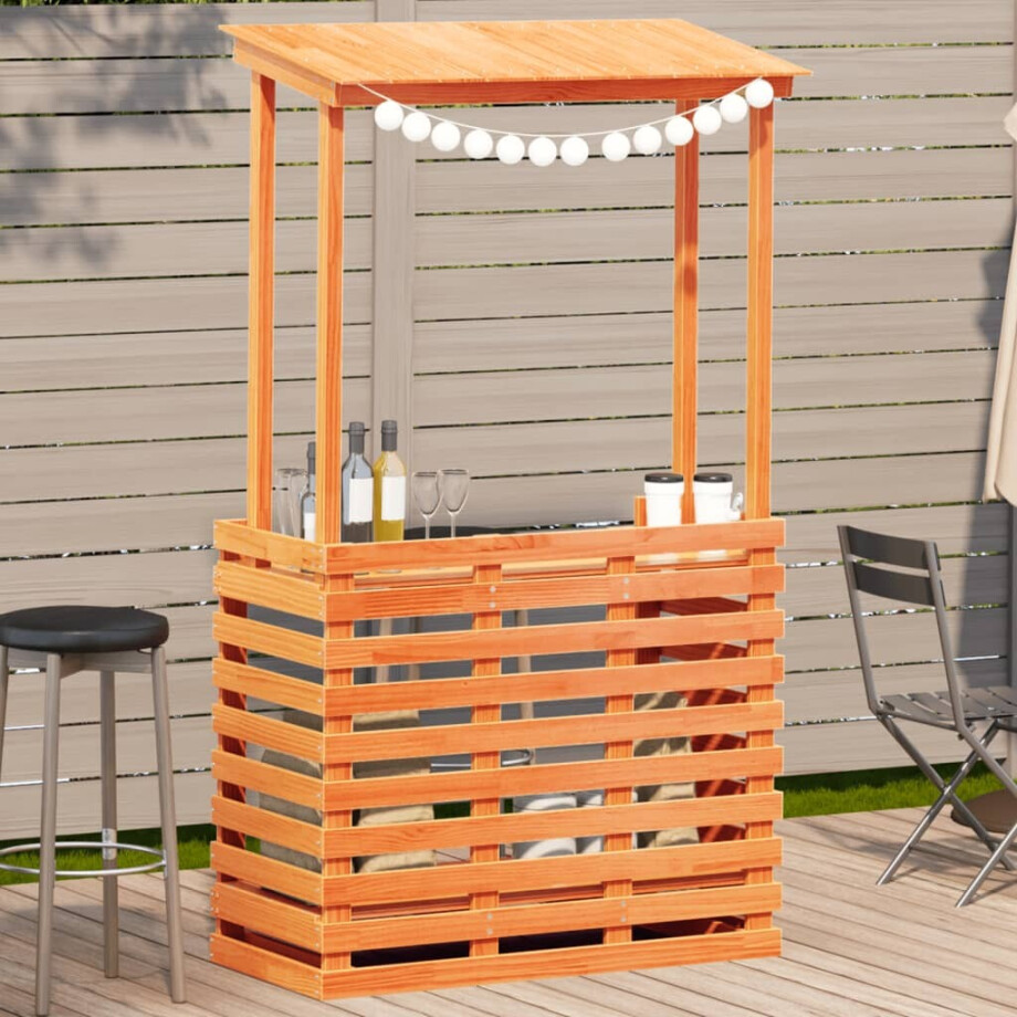 vidaXL Tuinbartafel met dak bruin 112,5x57x195,5 cm massief hout afbeelding 1