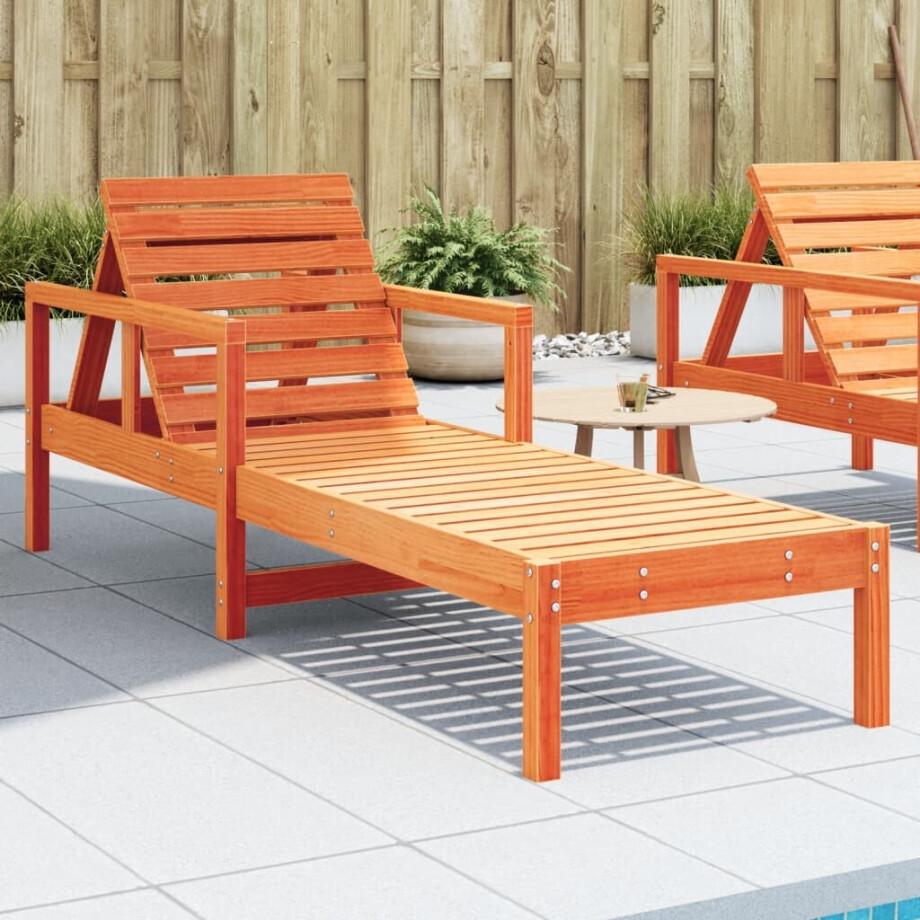 vidaXL Ligbed 199,5x62x55 cm massief grenenhout wasbruin afbeelding 1