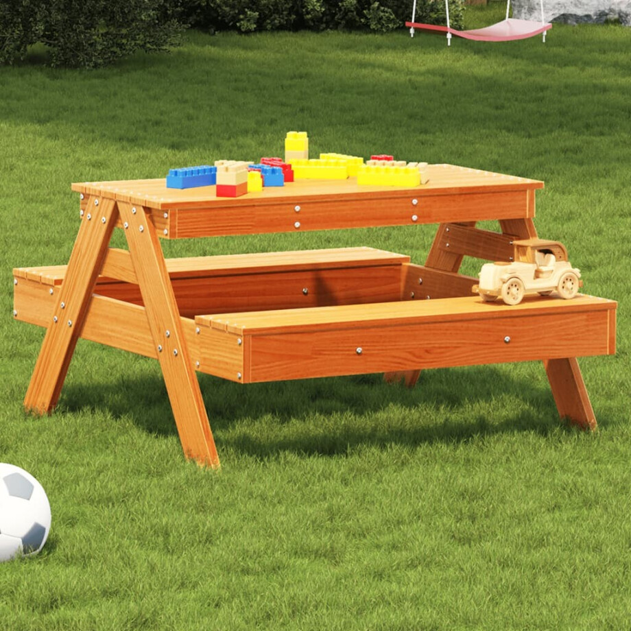 vidaXL Picknicktafel voor kinderen 88x97x52 cm grenenhout wasbruin vidaXL Picknicktafel voor kinderen 88x97x52 cm grenenhout wasbruin afbeelding 1