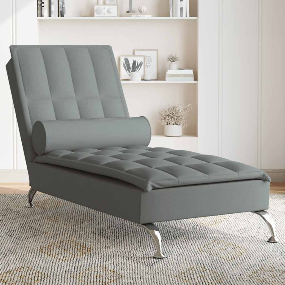 vidaXL Massage chaise longue met bolster stof donkergrijs afbeelding 1