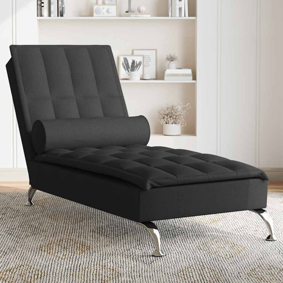 vidaXL Massage chaise longue met bolster stof zwart afbeelding 1