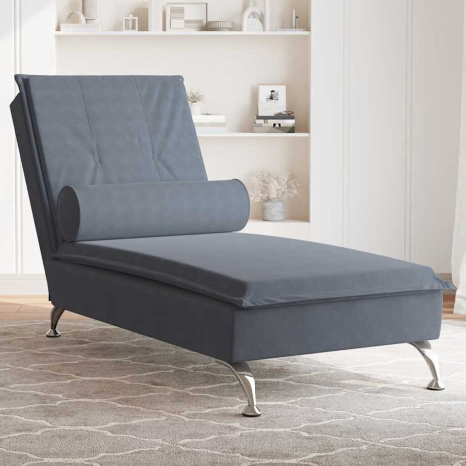 vidaXL Massage chaise longue met bolster fluweel donkergrijs afbeelding 1