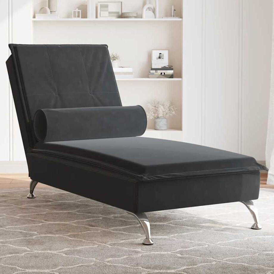 vidaXL Massage chaise longue met bolster fluweel zwart afbeelding 1