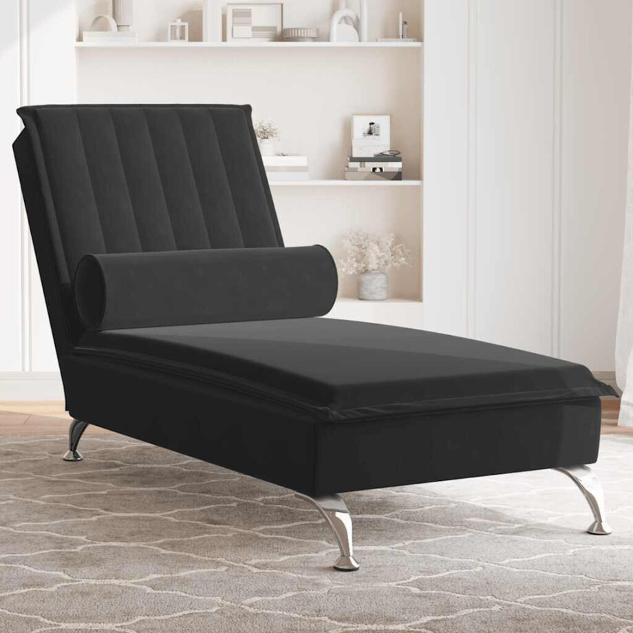 vidaXL Massage chaise longue met bolster fluweel zwart afbeelding 1