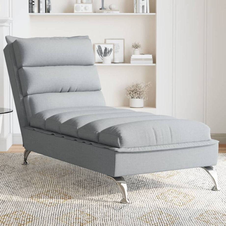 vidaXL Chaise longue met kussens stof lichtgrijs afbeelding 1