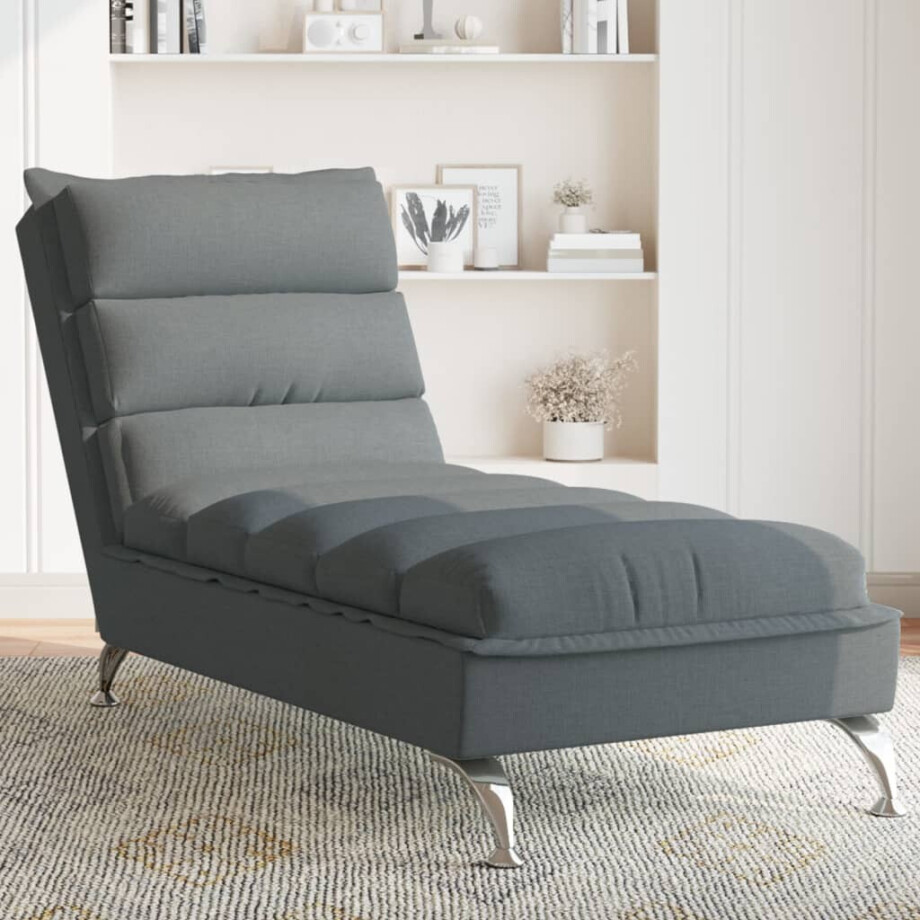 vidaXL Chaise longue met kussens stof donkergrijs afbeelding 1