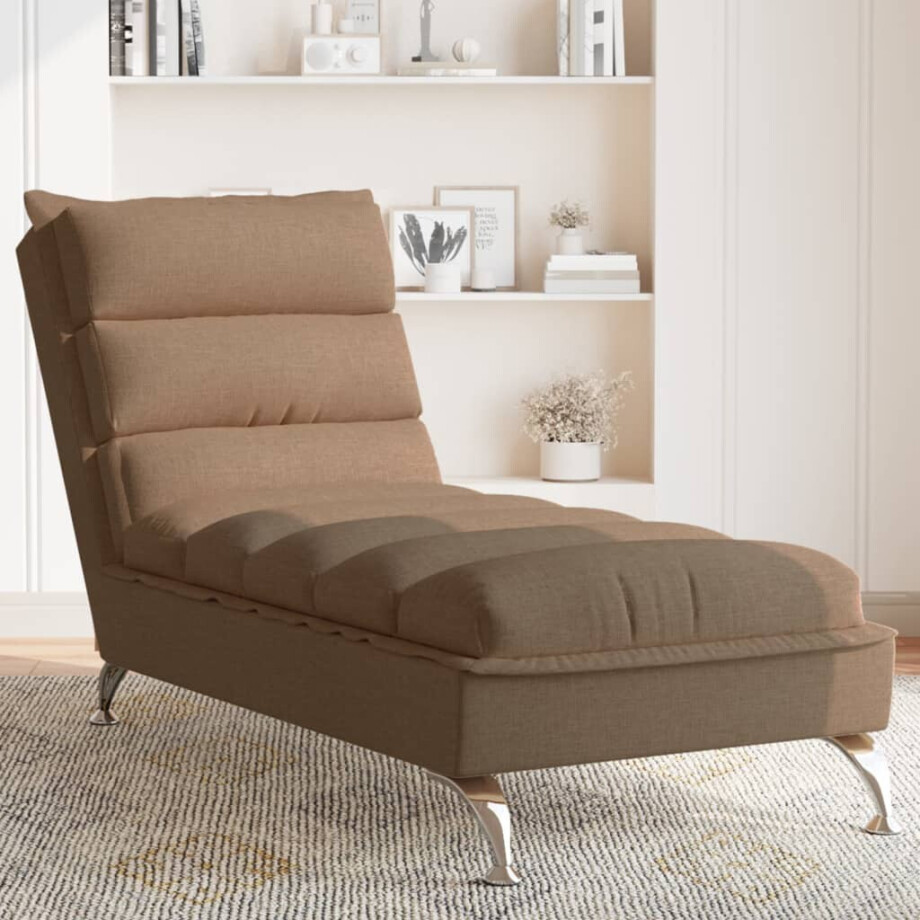 vidaXL Chaise longue met kussens stof bruin vidaXL Chaise longue met kussens stof bruin afbeelding 1
