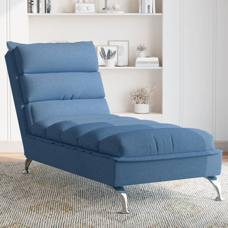 vidaXL Chaise longue met kussens stof blauw afbeelding 1