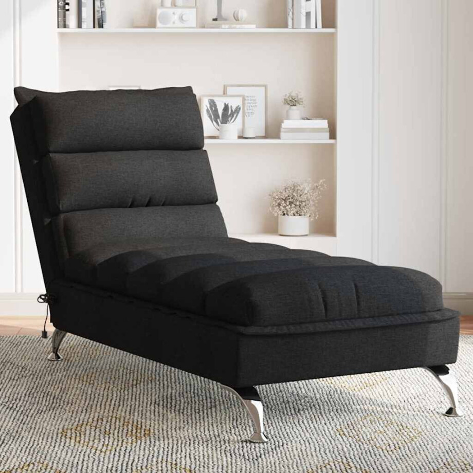 vidaXL Massage chaise longue met kussens stof zwart vidaXL Massage chaise longue met kussens stof zwart afbeelding 1