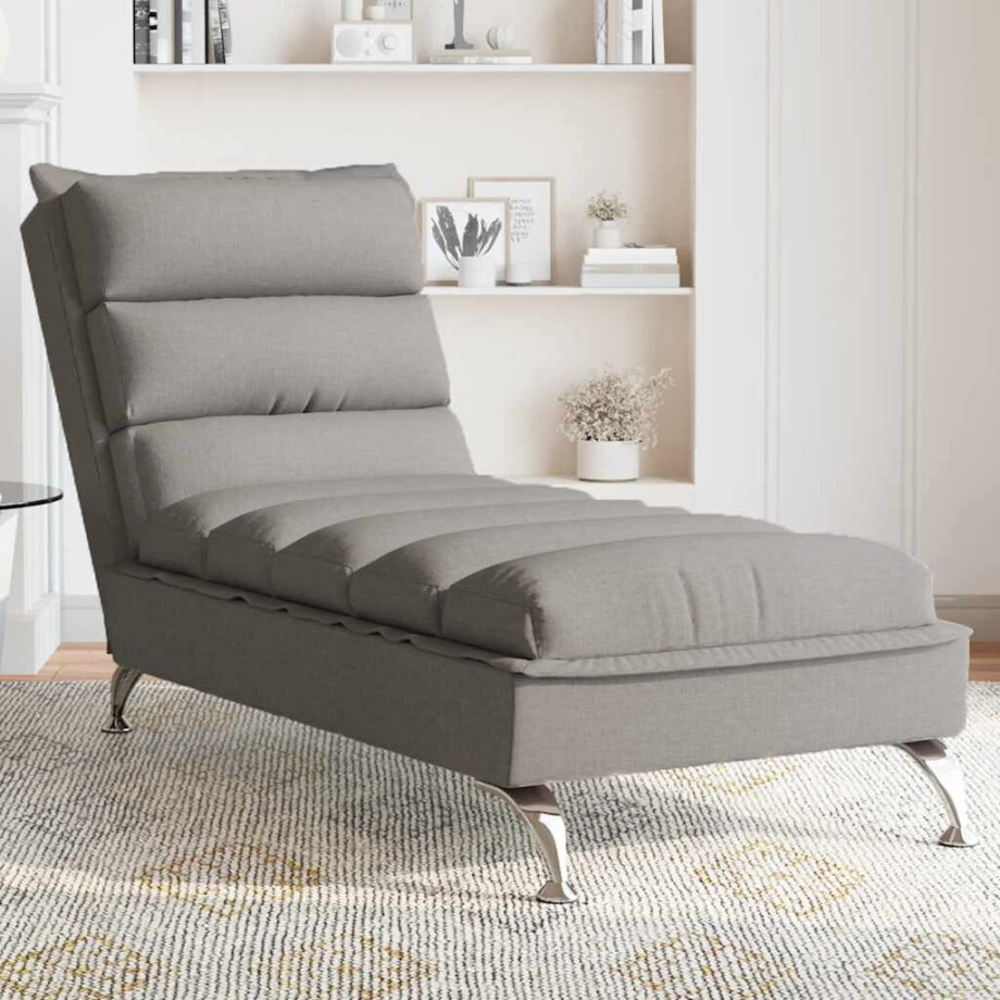 vidaXL Massage chaise longue met kussens stof taupe vidaXL Massage chaise longue met kussens stof taupe afbeelding 1