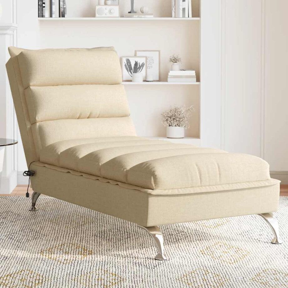 vidaXL Massage chaise longue met kussens stof crèmekleurig vidaXL Massage chaise longue met kussens stof crèmekleurig afbeelding 1