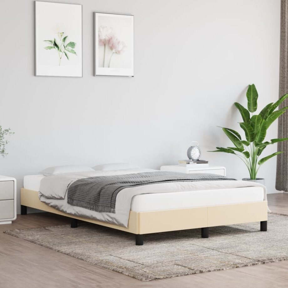 vidaXL Bedframe zonder matras 120x190 cm stof crèmekleurig afbeelding 1