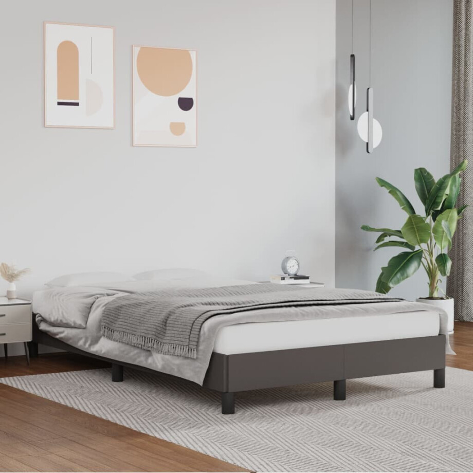 vidaXL Bedframe zonder matras 120x190 cm kunstleer grijs afbeelding 1