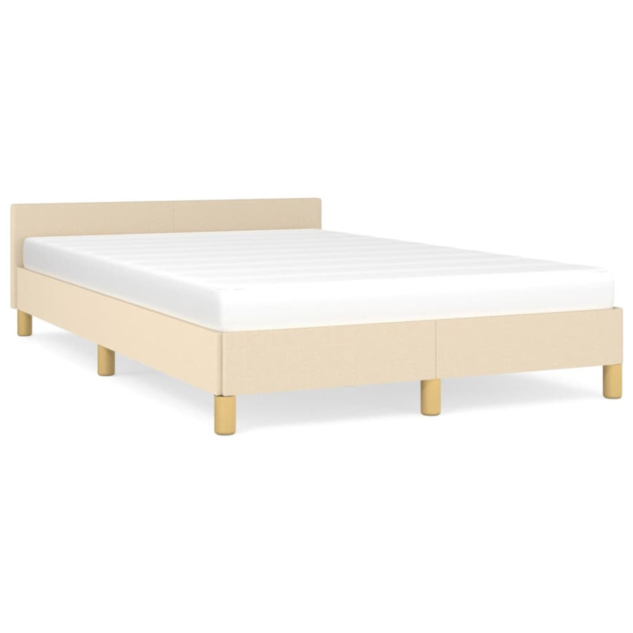 vidaXL Bedframe met hoofdbord stof crèmekleurig 120x190 cm afbeelding 1