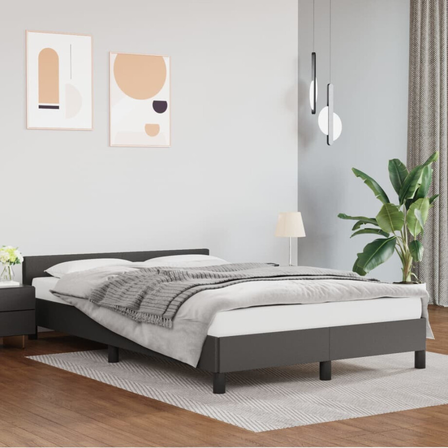 vidaXL Bedframe zonder matras 120x190 cm kunstleer grijs afbeelding 1