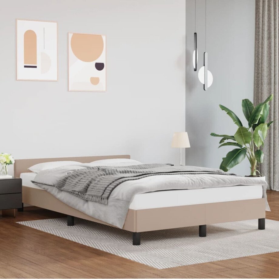 vidaXL Bedframe zonder matras 120x190 cm kunstleer cappuccinokleurig afbeelding 1