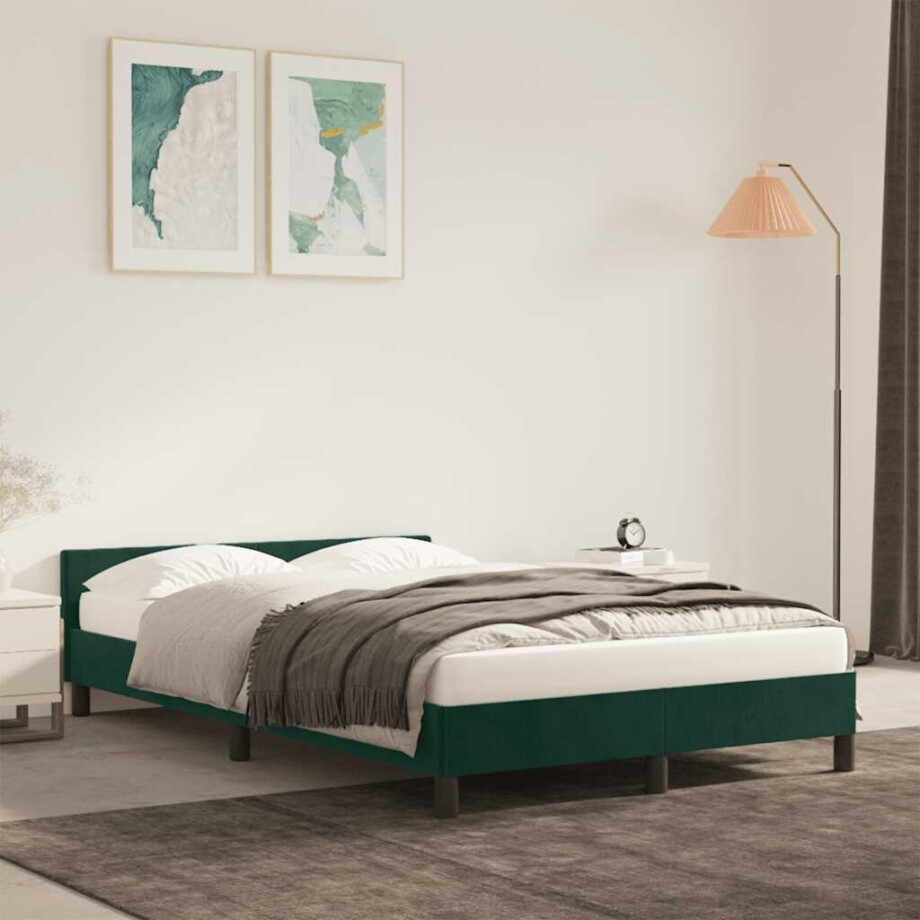 vidaXL Bedframe zonder matras 120x190 cm fluweel donkergroen afbeelding 1