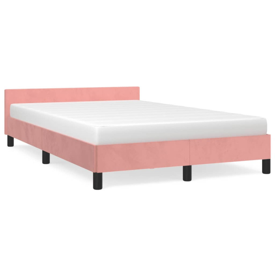 vidaXL Bedframe met hoofdbord fluweel roze 120x190 cm afbeelding 1