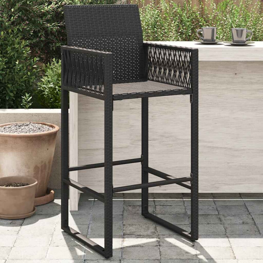 vidaXL Tuinbarkrukken 2 st poly rattan zwart vidaXL Tuinbarkrukken 2 st poly rattan zwart afbeelding 1