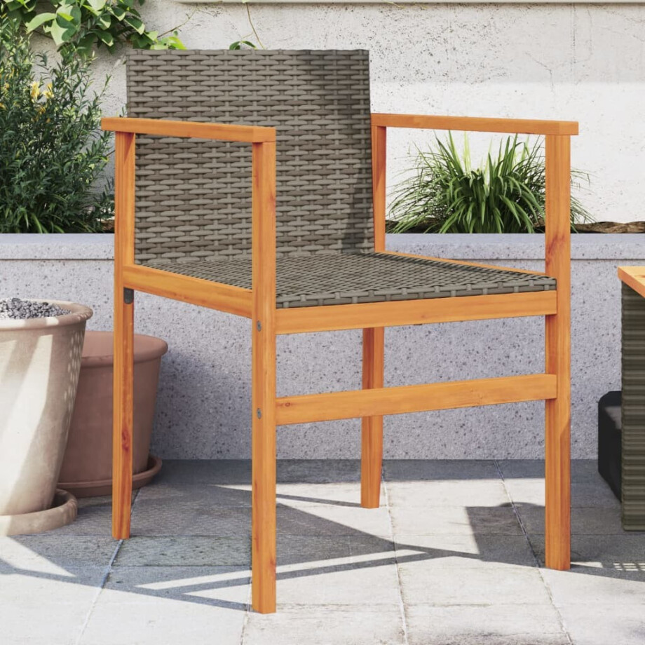 vidaXL Tuinstoelen 2 st poly rattan en massief hout grijs afbeelding 1