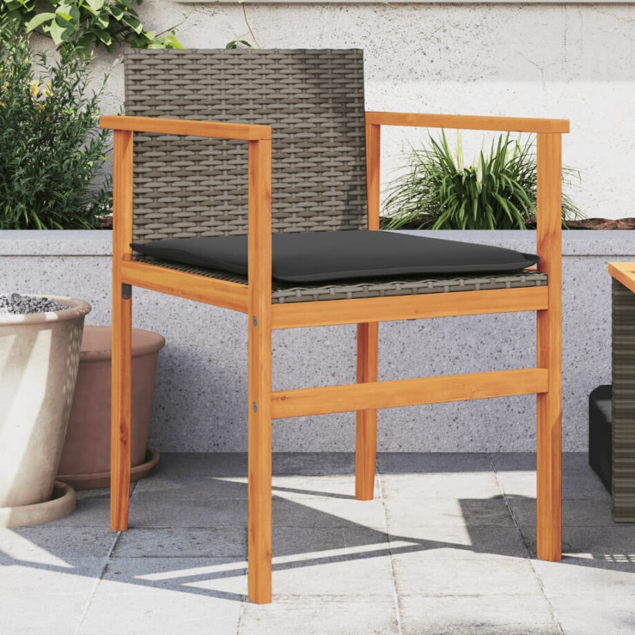 vidaXL Tuinstoelen 2 st met kussens poly rattan en massief hout grijs afbeelding 1