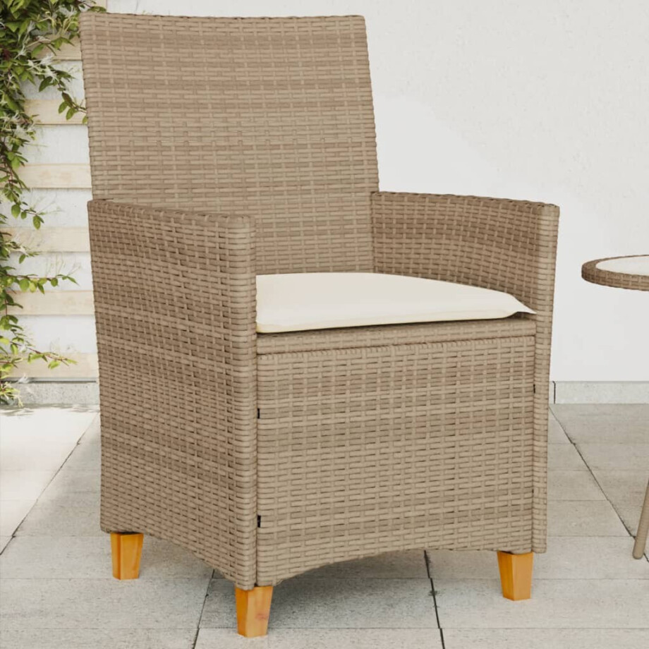 vidaXL Tuinstoelen 2 st met kussens poly rattan en massief hout beige afbeelding 1