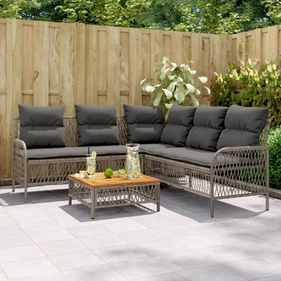 vidaXL 2-delige Loungeset met kussens poly rattan grijs afbeelding 1
