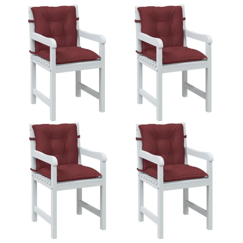 vidaXL Stoelkussens 4 st lage rug 100x50x7 cm stof gemêleerd wijnrood vidaXL Stoelkussens 4 st lage rug 100x50x7 cm stof gemêleerd wijnrood afbeelding 1