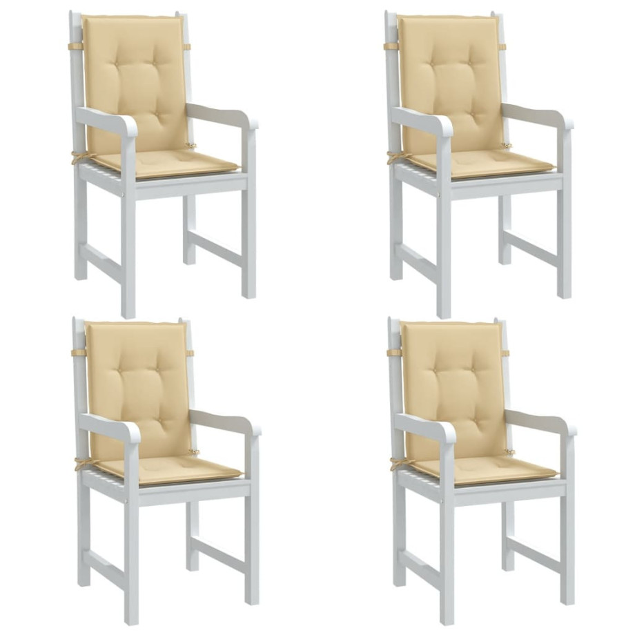 vidaXL Stoelkussens 4 st lage rug 100x50x4 cm stof gemêleerd beige vidaXL Stoelkussens 4 st lage rug 100x50x4 cm stof gemêleerd beige afbeelding 1
