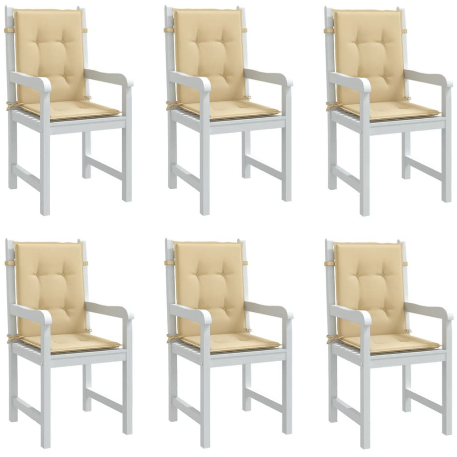 vidaXL Stoelkussens 6 st lage rug 100x50x4 cm stof gemêleerd beige vidaXL Stoelkussens 6 st lage rug 100x50x4 cm stof gemêleerd beige afbeelding 1