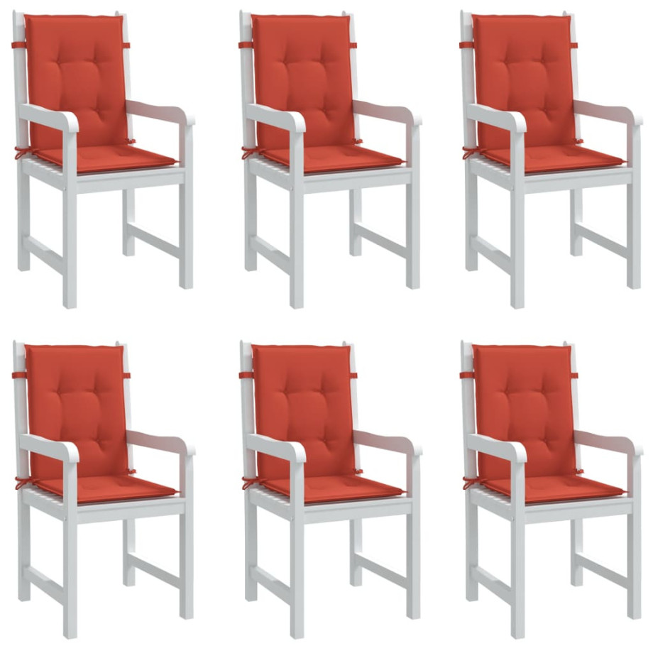 vidaXL Stoelkussens 6 st lage rug 100x50x4 cm stof gemêleerd rood afbeelding 1