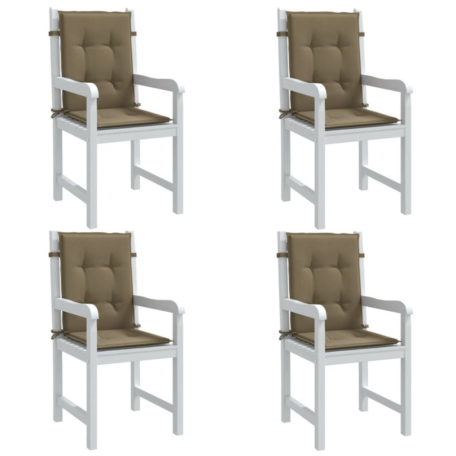 vidaXL Stoelkussens 4 st lage rug 100x50x4 cm stof gemêleerd taupe vidaXL Stoelkussens 4 st lage rug 100x50x4 cm stof gemêleerd taupe afbeelding 1