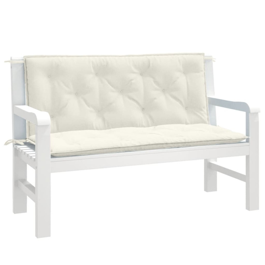 vidaXL Tuinbankkussens 2 st 120x50x7 cm stof gemêleerd crèmekleurig afbeelding 1