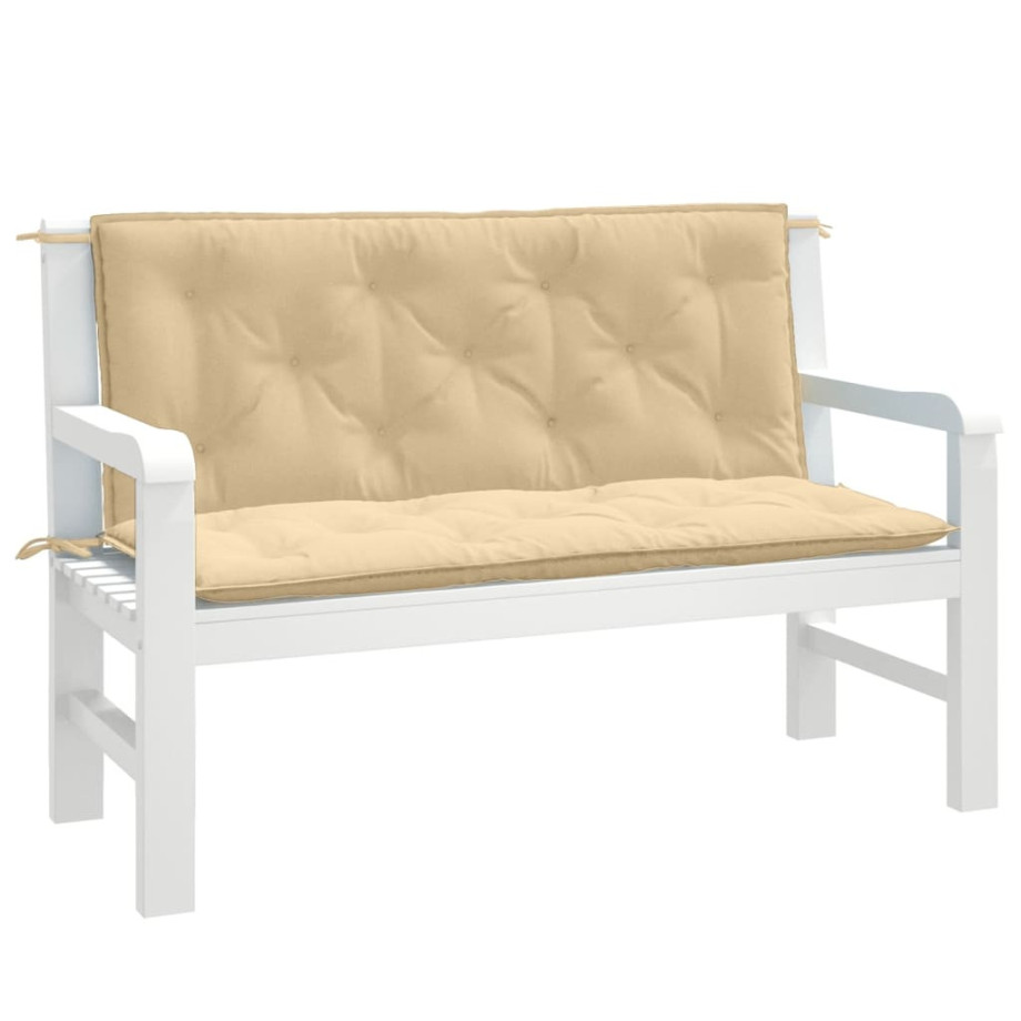vidaXL Tuinbankkussens 2 st 120x50x7 cm stof gemêleerd beige afbeelding 1