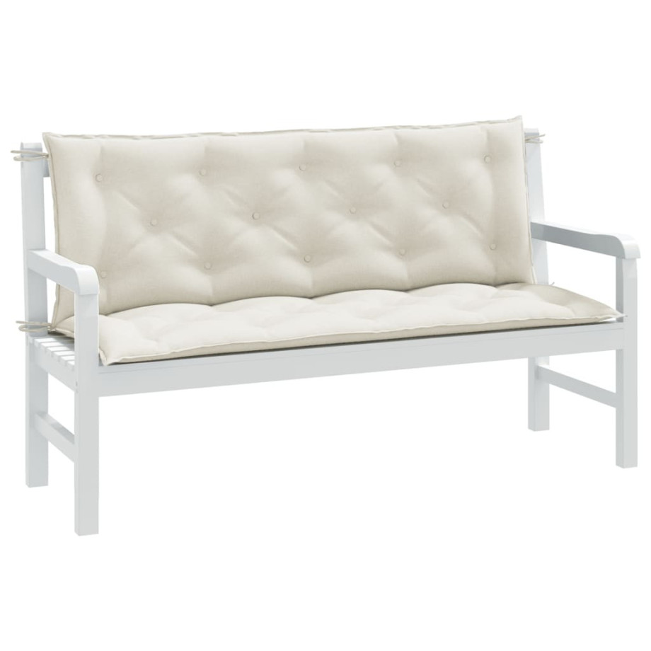 vidaXL Tuinbankkussens 2 st 150x50x7 cm stof gemêleerd crèmekleurig afbeelding 1