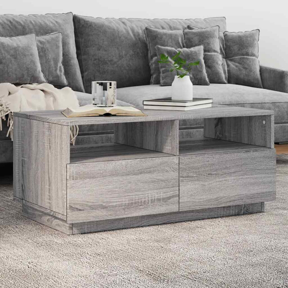 vidaXL Salontafel met LED-verlichting 90x49x40 cm grijs sonoma eiken vidaXL Salontafel met LED-verlichting 90x49x40 cm grijs sonoma eiken afbeelding 1