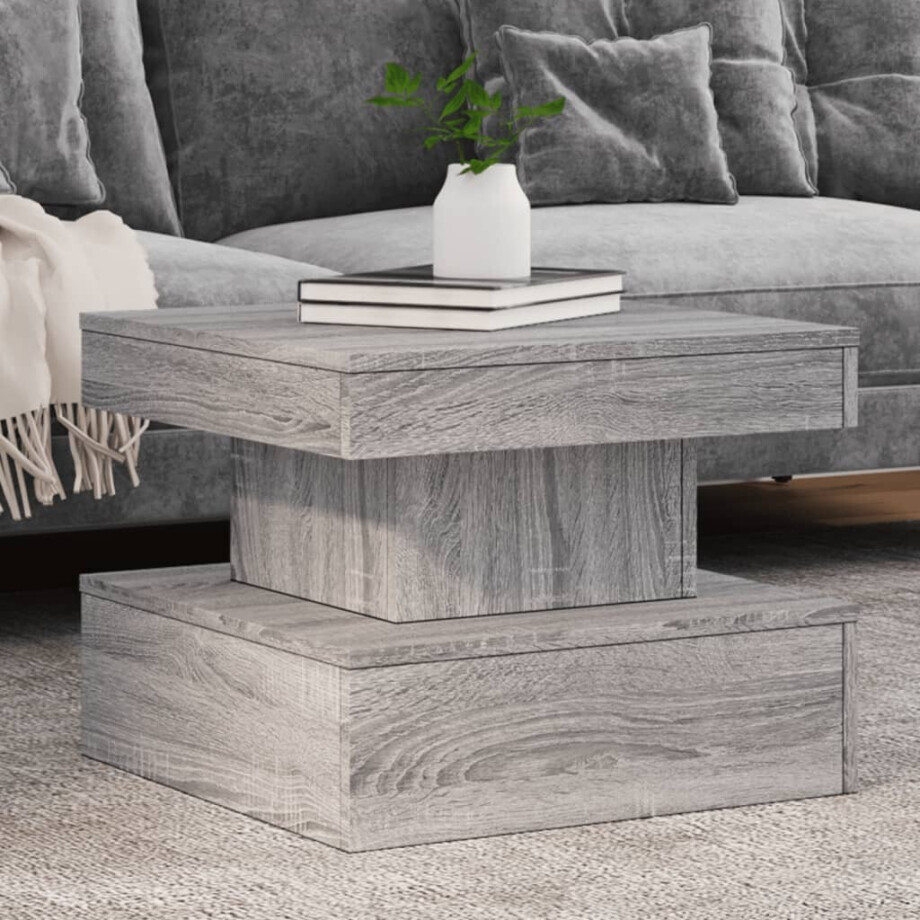 vidaXL Salontafel met LED-verlichting 50x50x40 cm grijs sonoma eiken afbeelding 1