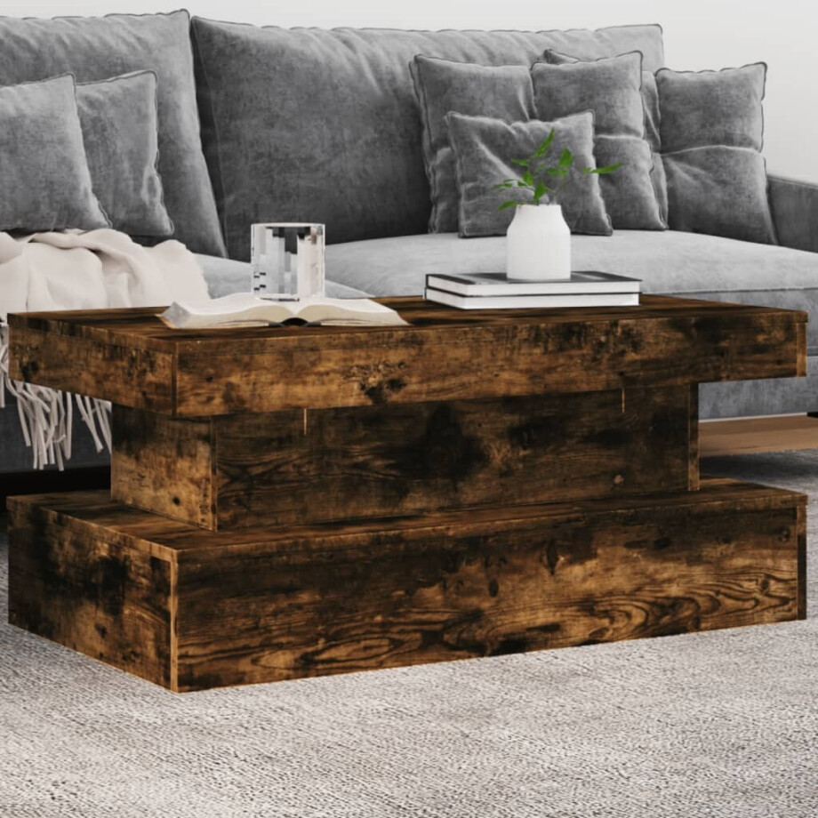 vidaXL Salontafel met LED-verlichting 90x50x40 cm gerookt eikenkleurig afbeelding 1