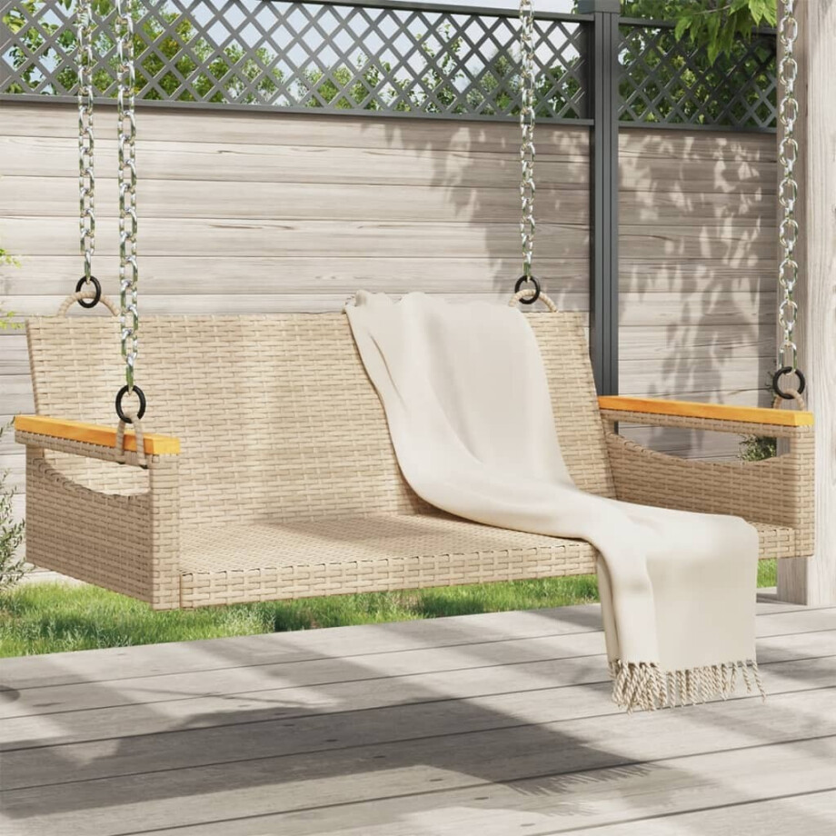 vidaXL Schommelbank 109x62x40 cm poly rattan beige afbeelding 1