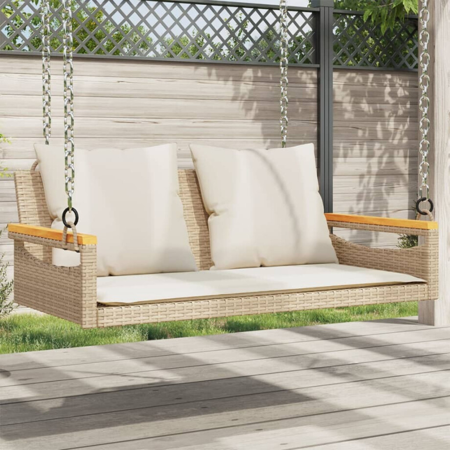 vidaXL Schommelbank met kussens 109x62x40 cm poly rattan beige vidaXL Schommelbank met kussens 109x62x40 cm poly rattan beige afbeelding 1