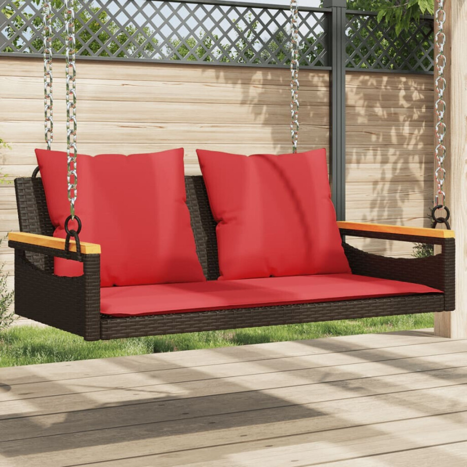vidaXL Schommelbank met kussens 109x62x40 cm poly rattan bruin afbeelding 1